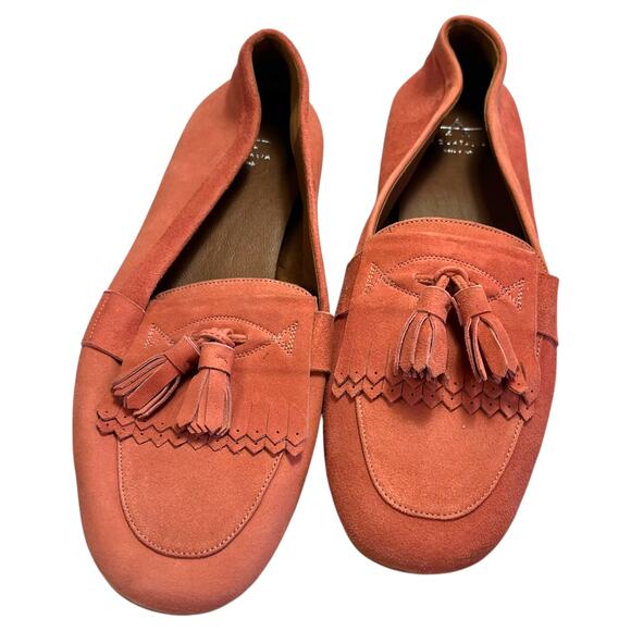 Aquatalia Size 7 Pink Suede Driving Loafers Tassle‎ Italy Dustbag Weatherproof - Picture 2 of 14